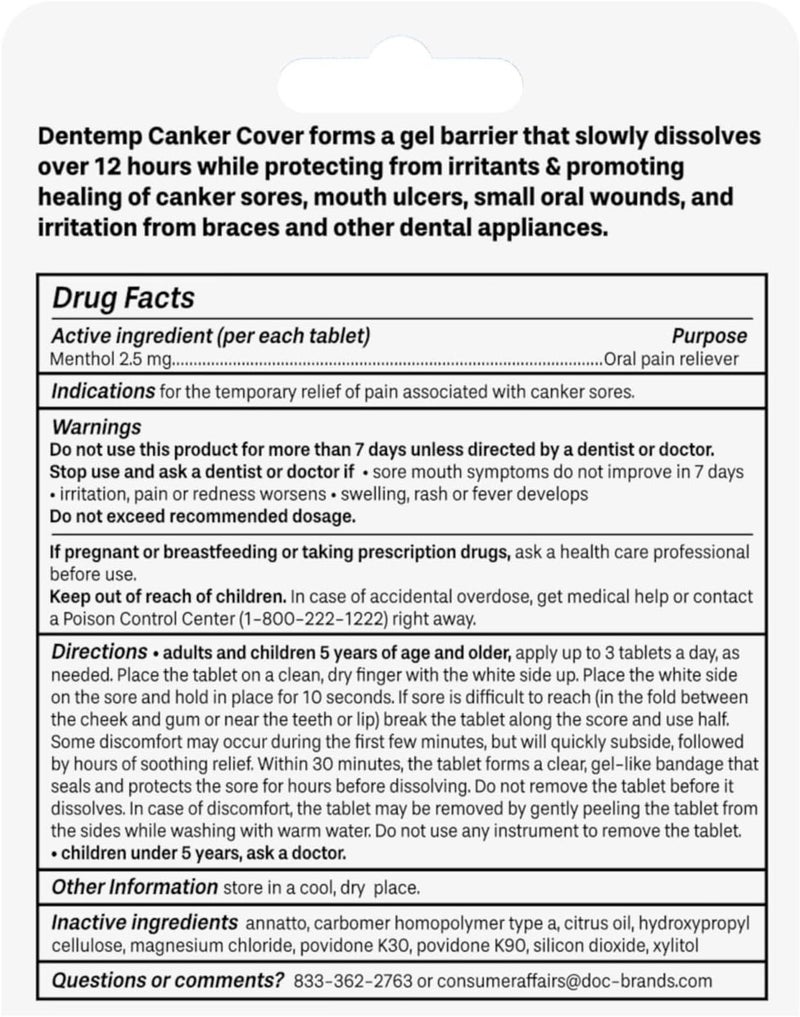 Dentemp Canker Cover - Canker Sore Medicine Pain Reliever - Canker Sore Treatment to Relieve Canker Pain, Mouth Sores & Mouth Irritation - Fast Acting Canker Sore Relief Tablets for Adults (24 Count) - Image 2